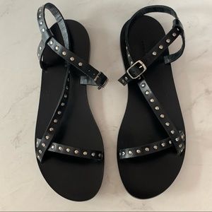 ANINE BING Leather T-Strap Sandals